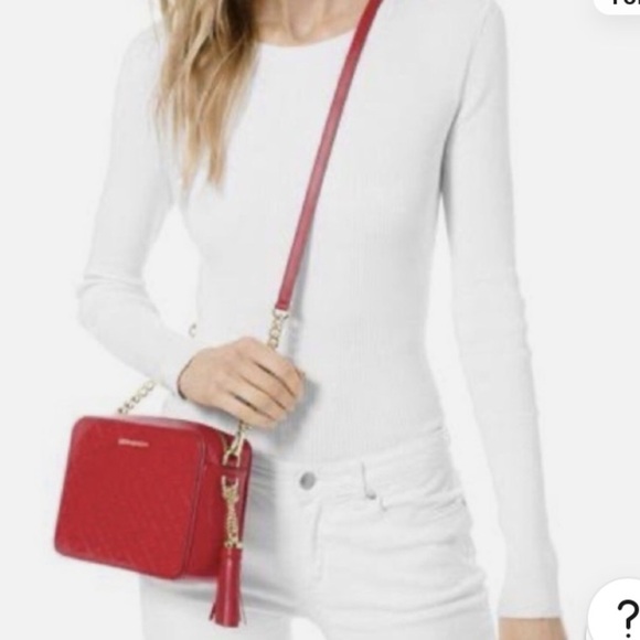Michael Kors Crossbody Bag Leather  Red with Gold Chain - Picture 2 of 9